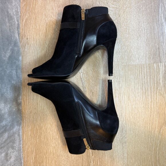 Marc Fisher Shimmee Black Suede Leather Peep Toe High Heels Women's Size 9 - Picture 6 of 10